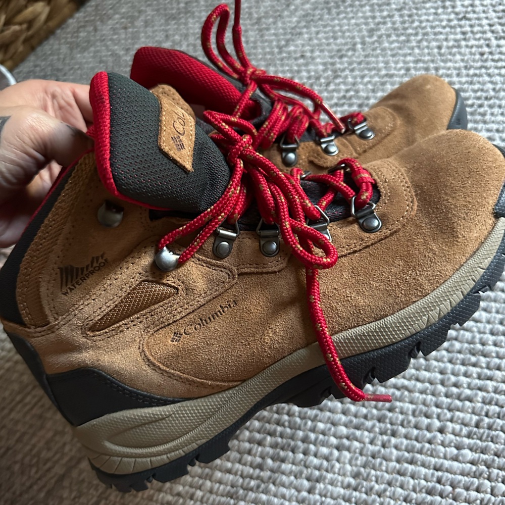 Columbia Tan and Red Hiking Boots with Durable Rubber Sole
